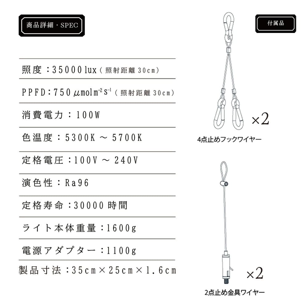 ROKI‐350 100W(ロキ350)パネルライト 超高演色 植物育成ライト